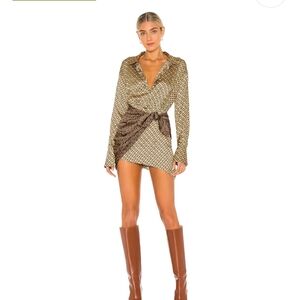 L academie Gold Patterned Dress